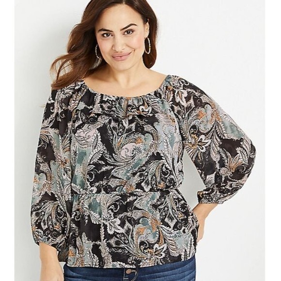 Maurices Paisley Off The Shoulder Peplum Top Womens Size XXL Long Sleeve Boho - Picture 1 of 8